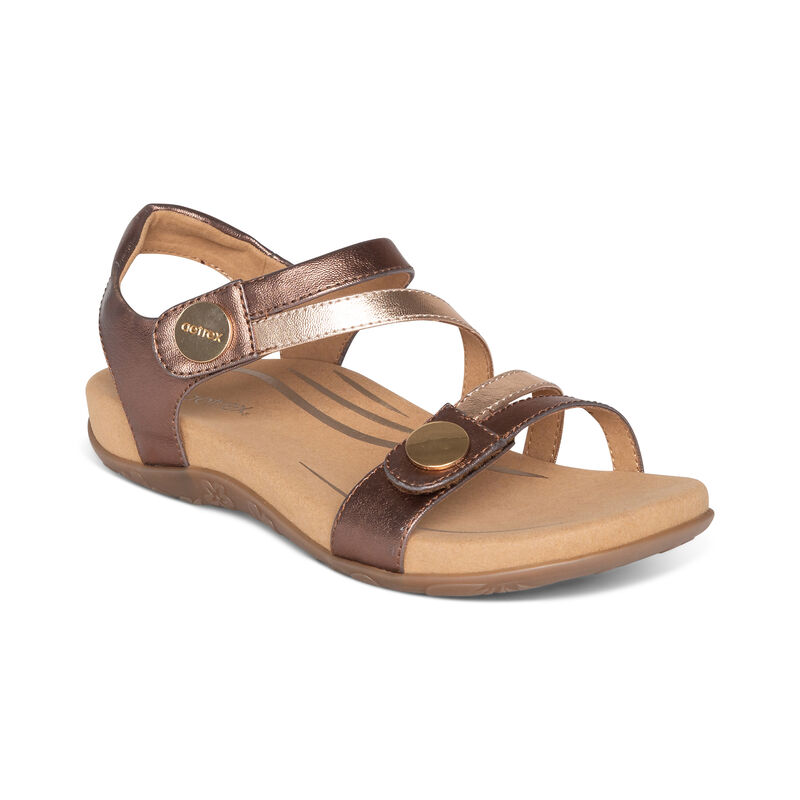 Aetrex Womens Jess Adjustable Quarter Strap Wide Width Bronze - eyLkUMLJ4